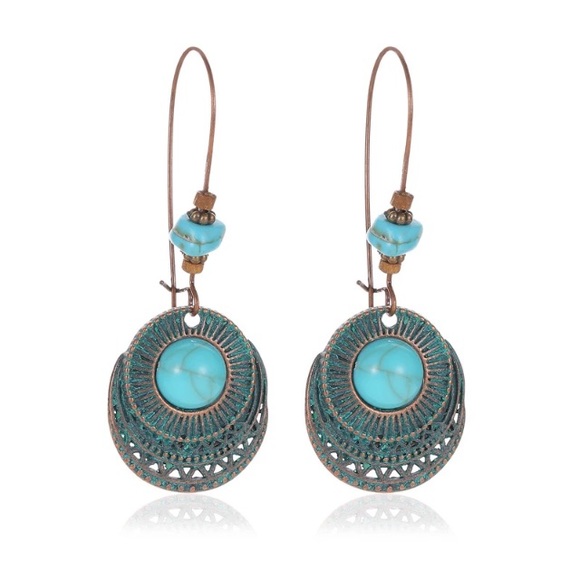 Vintage boho turquoise earrings - Picture 2 of 3